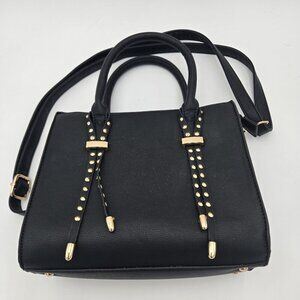 La Terre Fashion Handbag Black Gold Tote Studs Tassled Handles 8 X 10 Soft